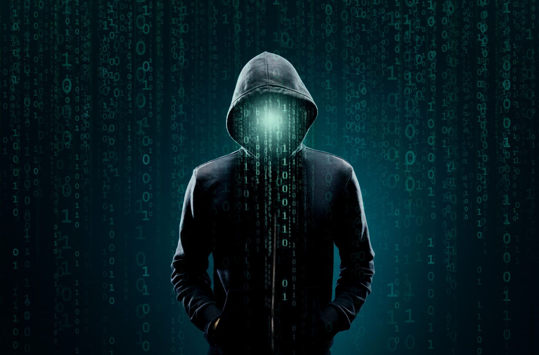 Computer,Hacker,In,Hoodie.,Obscured,Dark,Face.,Data,Thief,,Internet